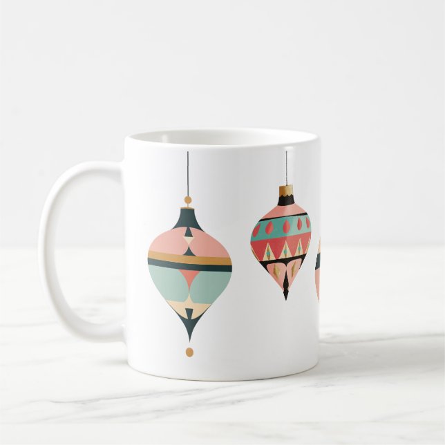 Turquoise and Coral Retro Mid-century Ornaments  Coffee Mug (Left)
