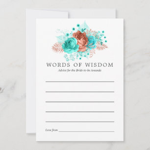 Turquoise and Coral Tropical Floral Bridal Advice Card