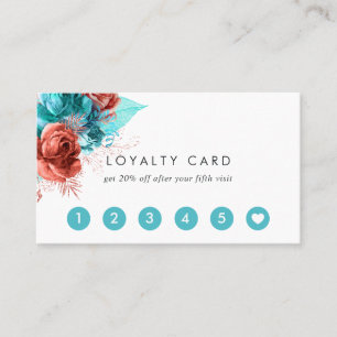 Turquoise and Coral Watercolor Floral Loyalty Card