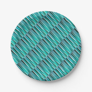 Turquoise and Cyan Ocean Stripy Lines Pattern Paper Plate