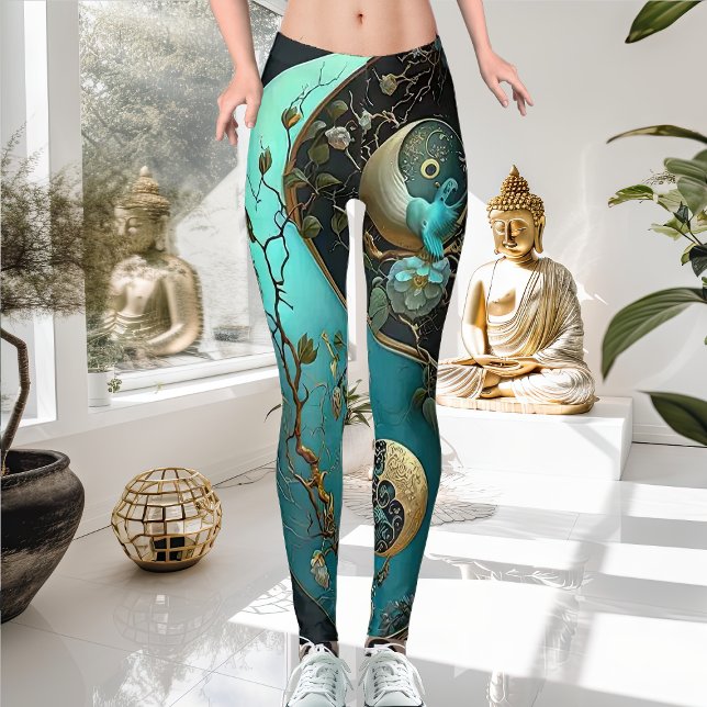 Turquoise and Cyan Yin and Yang Meditation Yoga Leggings (Creator Uploaded)