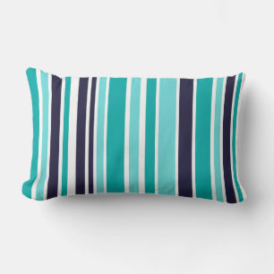 Turquoise And Dark Blue Striped Lumbar Cushion