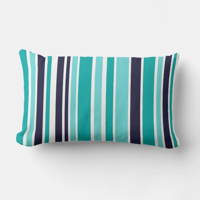 Turquoise And Dark Blue Striped Lumbar Cushion (Front)