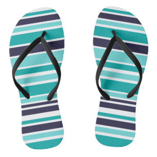Turquoise And Dark Blue Striped Thongs