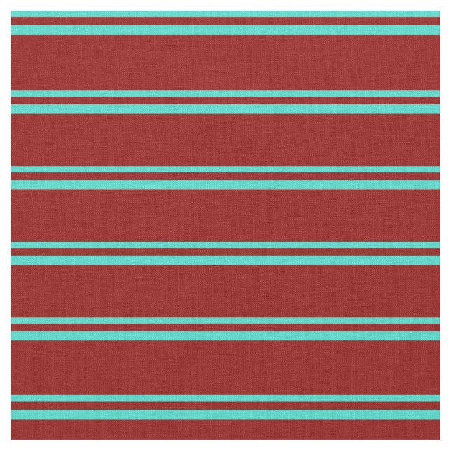 Turquoise and Dark Red Lines Pattern Fabric (Close Up)