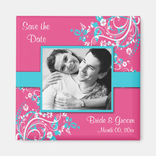 Turquoise and Fuschia Save the Date photo Magnets