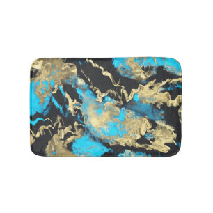 Turquoise and Gold Abstract Art   Bath Mat