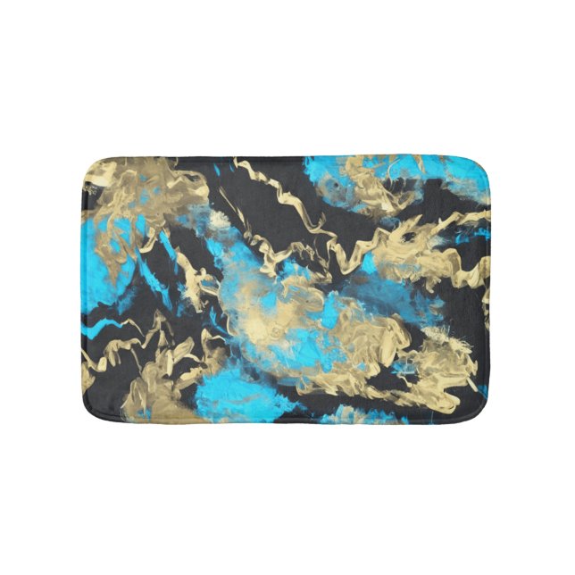 Turquoise and Gold Abstract Art   Bath Mat (Front)