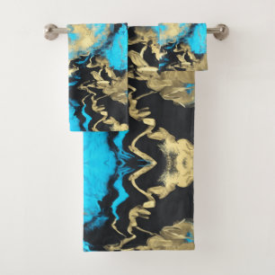 Turquoise and Gold Abstract Art   Bath Towel Set