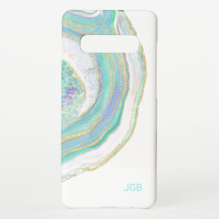 Turquoise and Gold Agate Pattern with Monogram Samsung Galaxy Case