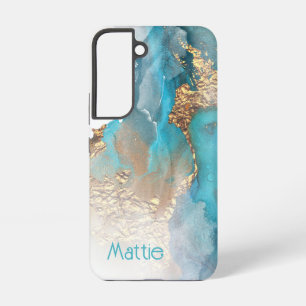 Turquoise and Gold Alcohol Ink  Samsung Galaxy Cas Case