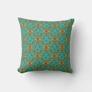 Turquoise and Gold Damask Cushion