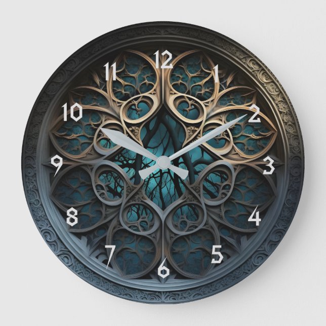 Turquoise and Gold Decorative Gothic Wall Clock  (Front)