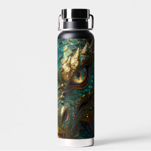 Turquoise and Gold Dragon Face Water Bottle