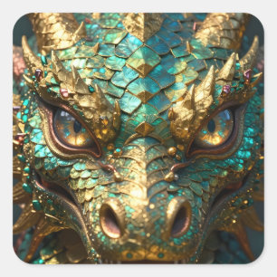 Turquoise and Gold Dragon  Square Sticker