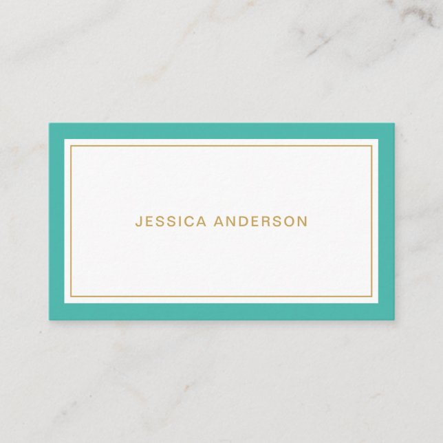 Turquoise And Gold Elegant Feminine Business Card (Front)