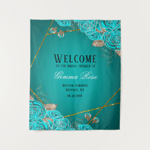 Turquoise and Gold Floral Bridal Shower Welcome Tapestry