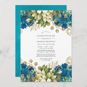 Turquoise and Gold Floral Celebration of Life Invitation