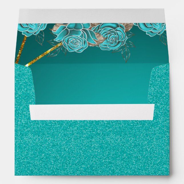 Turquoise and Gold Floral Wedding Custom  Envelope (Back (Bottom))