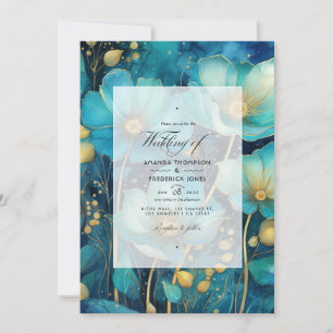 Turquoise and Gold Floral Wedding Invitation