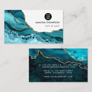 Turquoise and Gold Geode Agate Stone Business Card