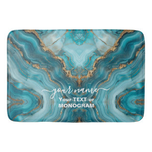 Turquoise and Gold Glitter Agate  Bath Mat