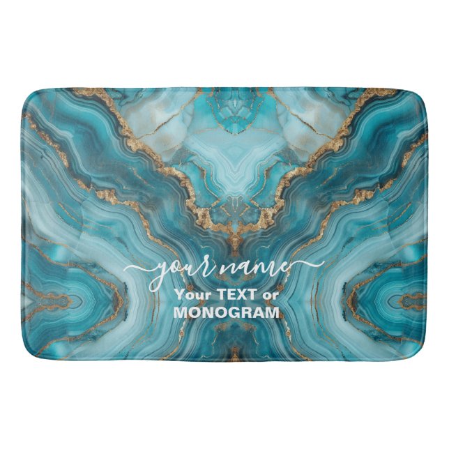 Turquoise and Gold Glitter Agate  Bath Mat (Front)