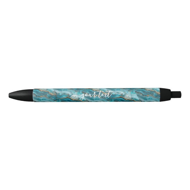 Turquoise and Gold Glitter Agate  Black Ink Pen (Front)