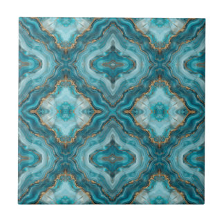 Turquoise and Gold Glitter Agate  Ceramic Tile