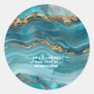 Turquoise and Gold Glitter Agate  Classic Round Sticker