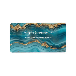 Turquoise and Gold Glitter Agate Label