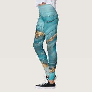 Turquoise and Gold Glitter Agate  Leggings