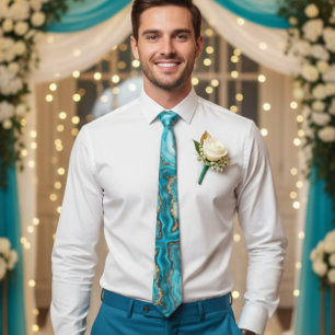 Turquoise and Gold Glitter Agate Neck Tie