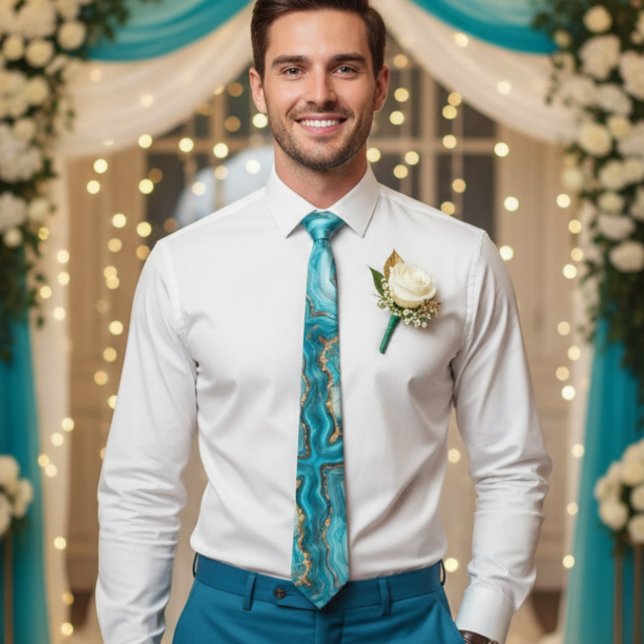 Turquoise and Gold Glitter Agate Neck Tie (Creator Uploaded)