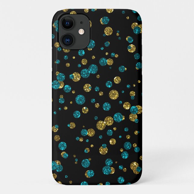 Turquoise and Gold Glitter Confetti Phone Case (Back)