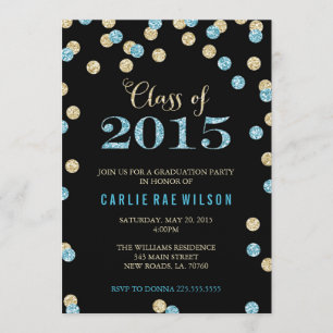 Turquoise and Gold Glitter Graduation Invitations