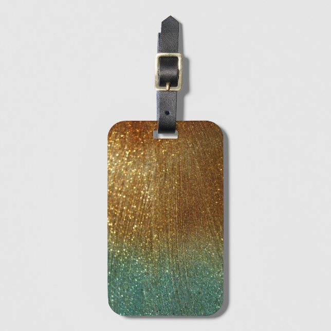 Turquoise and Gold Glitter Pattern Luggage Tag (Front Vertical)
