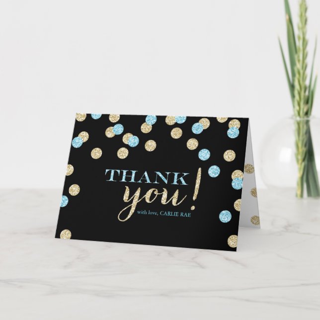 Turquoise and Gold Glitter Thank You Cards (Front)