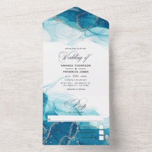 Turquoise and Gold Ink Wedding All In One Invitati Invitation