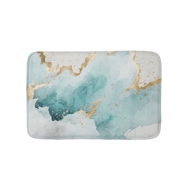 Turquoise and gold marble bath mat (Front)