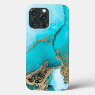 Turquoise and Gold Marble  iPhone 13 Pro Case