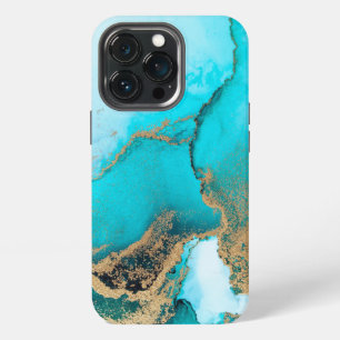 Turquoise and Gold Marble iPhone 13 Pro Case