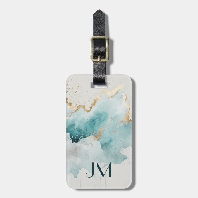 Turquoise and gold marble luggage tag (Front Vertical)