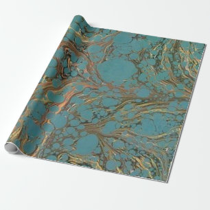 Turquoise and Gold, Marbled. Wrapping Paper