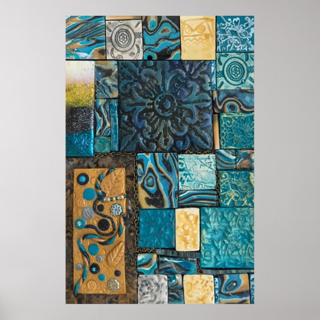 Turquoise and Gold Mosaic Tiles Poster (Front)
