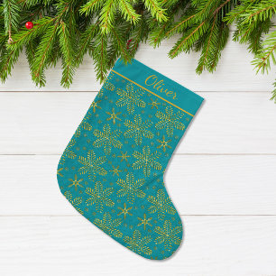 Turquoise and Gold Personalised Large Christmas Stocking