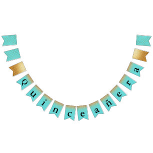 Turquoise and Gold Quinceañera Bunting Bunting