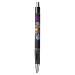 Turquoise and Gold Rose w/Violet Rubber Grip Pen