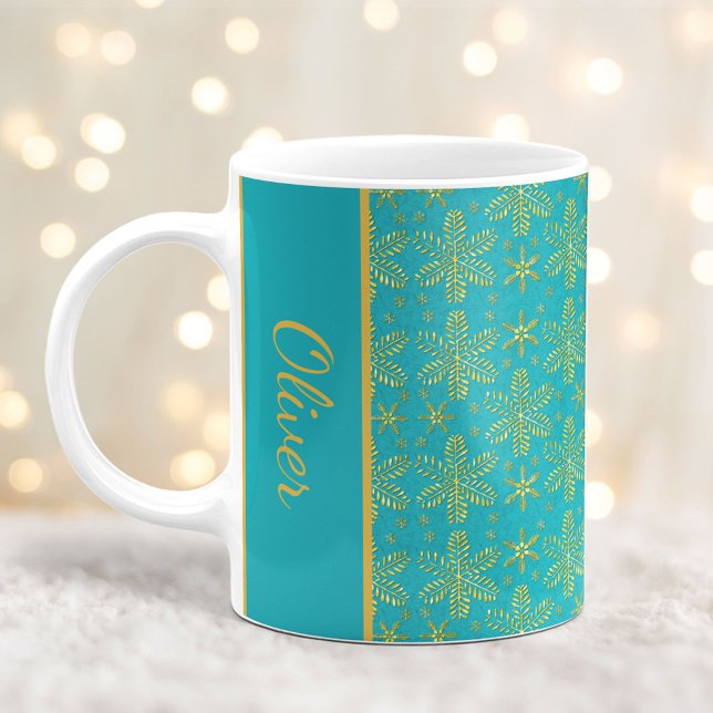 Turquoise and Gold Snowflakes Christmas Mug (Creator Uploaded)