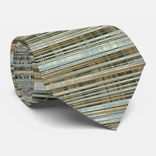 Turquoise and Gold Striped Pattern Tie (Rolled)